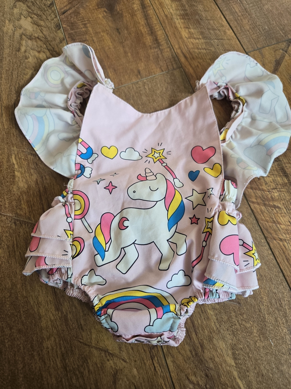 Girls' Pink Unicorn Ruffle One-Piece Swimsuit